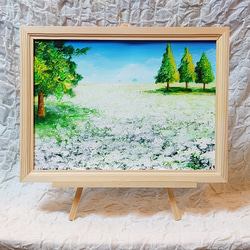 油絵 絵画 咲いた白の広場【A3】