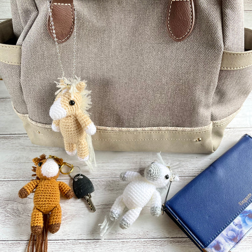 受注制作】お馬さんのあみぐるみストラップ【栗毛】 キーホルダーや