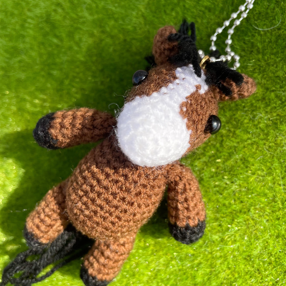 受注制作】お馬さんのあみぐるみストラップ【黒鹿毛】 キーホルダーや