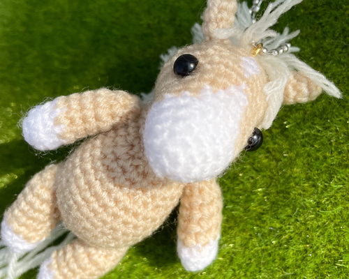 受注製作】お馬さんのあみぐるみストラップ【月毛】 キーホルダーや