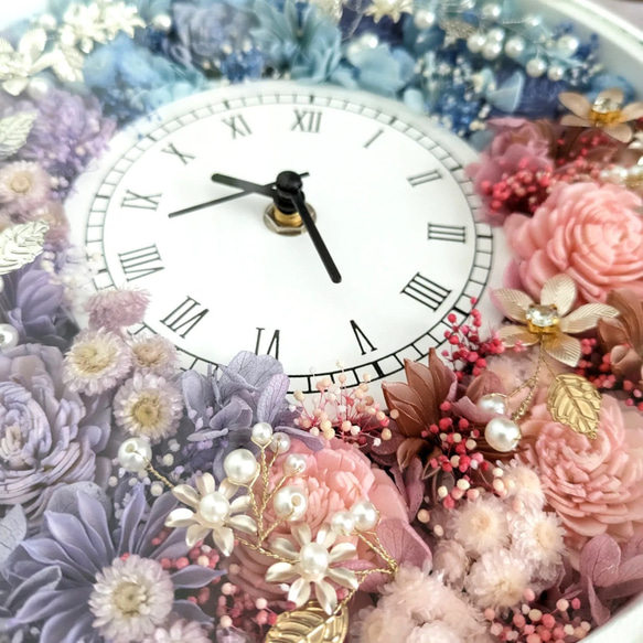 【送料無料】amifa fleur ✱ 花時計 ✱ 壁掛け時計&置き時計 2way／フラワークロック／ホワイト 2枚目の画像