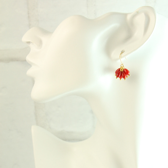 【お得なセット】レッドコーラル（染珊瑚）耳飾りとネックレス 3枚目の画像