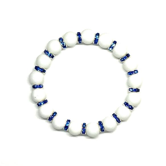 ホワイトオニキス ストーンブレス ブレスレット 8mm 天然石ブレス (ブルー) /厄払い 人間関係 白 パワー 4枚目の画像