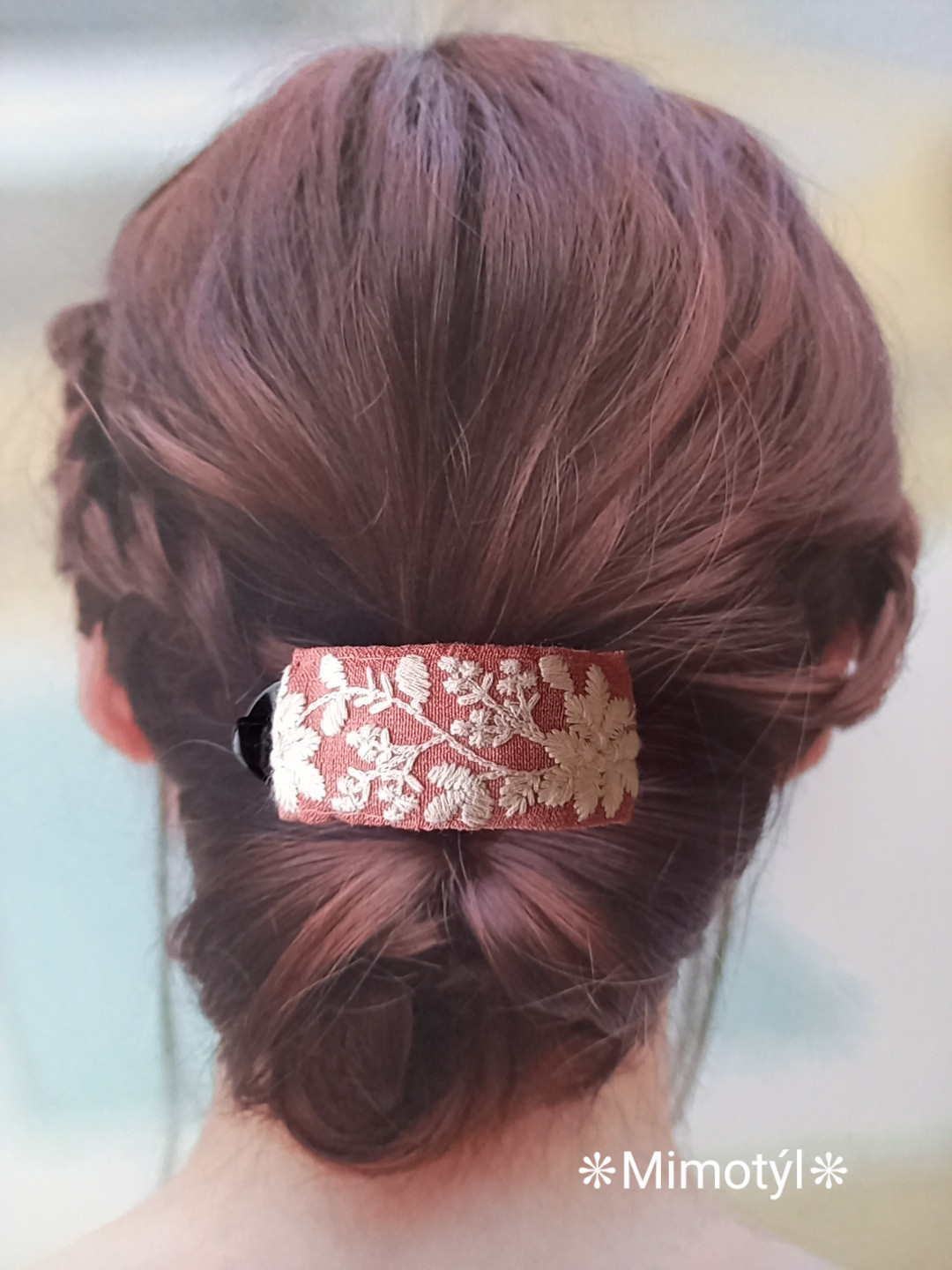 大人可愛いリボン半月アーチバナナクリップ☆インド刺繍リボン