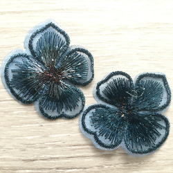 【送料無料】刺繍フラワーレース  オーガンジー  花芯入り 4pcs 3枚目の画像