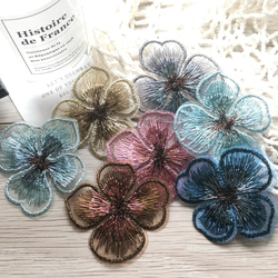 【送料無料】刺繍フラワーレース  オーガンジー  花芯入り 4pcs 4枚目の画像