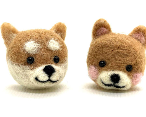 羊毛フェルト】二匹の柴犬の顔のみ素材 羊毛フェルト ゆきみ大福堂