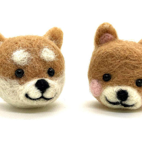 羊毛フェルト】二匹の柴犬の顔のみ素材 羊毛フェルト ゆきみ大福堂