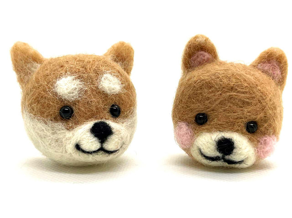 羊毛フェルト】二匹の柴犬の顔のみ素材 羊毛フェルト ゆきみ大福堂