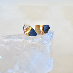 星空のひかり＊Lapis lazuli×Rutile quartz×Citrine＊金継ぎピアス／SS size 5枚目の画像