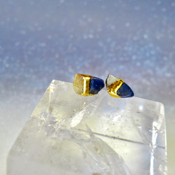 星空のひかり＊Lapis lazuli×Rutile quartz×Citrine＊金継ぎピアス／SS size 3枚目の画像