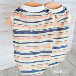 犬服 【キャバリアLサイズ】 レトロボーダー柄 サマーニット生地  