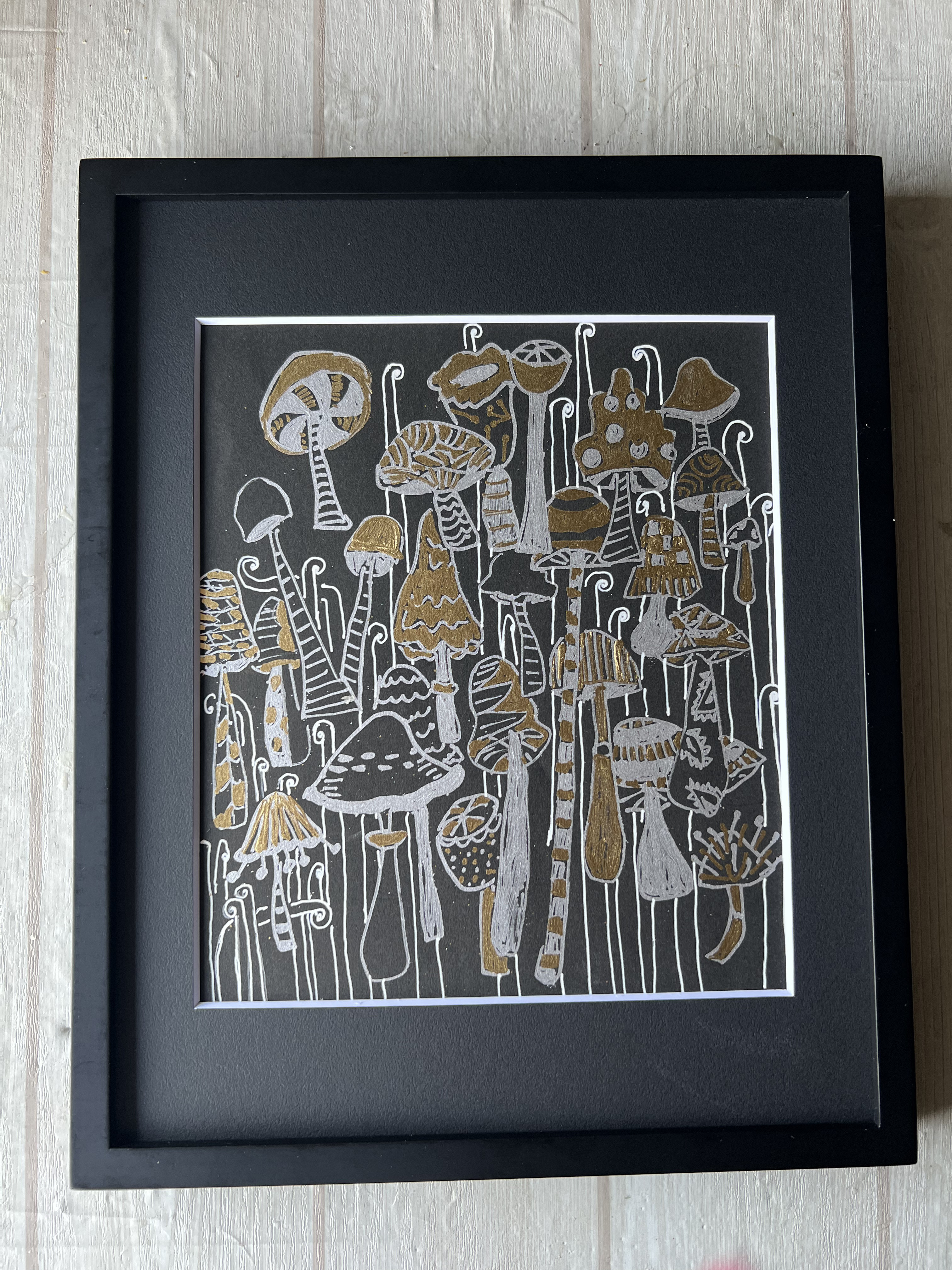 秋のキノコ会議　フレーム付き原画アートポスター