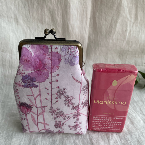 受注製作】リバティ イルマワントーンピンク たばこケースがま口 手  