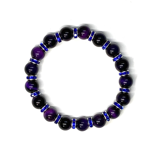 ❤PMR4357✨ タイガーアイ パープル ブルー パワーストーンブレスレット パープルタイガーアイ ストーンブレス ブレスレット 8mm (D