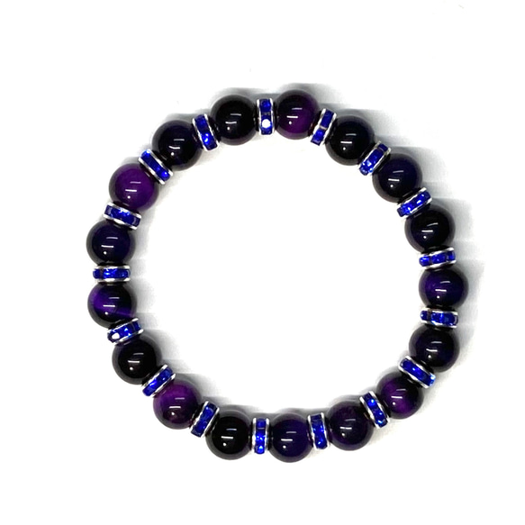 パープルタイガーアイ ストーンブレス ブレスレット 8mm (D.ブルー) / 紫色 パワー 4枚目の画像