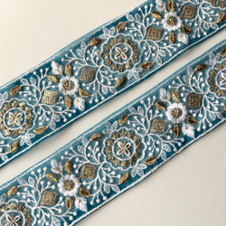 【50cm】インド刺繍リボン 青緑　ネット　GN432 7枚目の画像