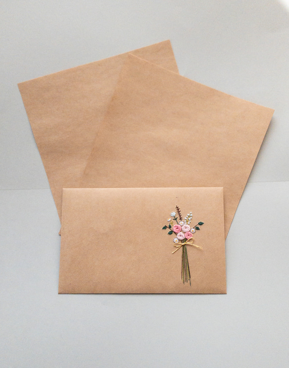 【ギフト・お祝いに】バラの花束のレターセット／刺繍 2枚目の画像