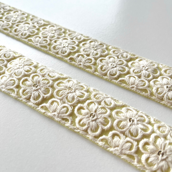 【50cm】インド刺繍リボン イエローxホワイト　ネット　GN433 4枚目の画像