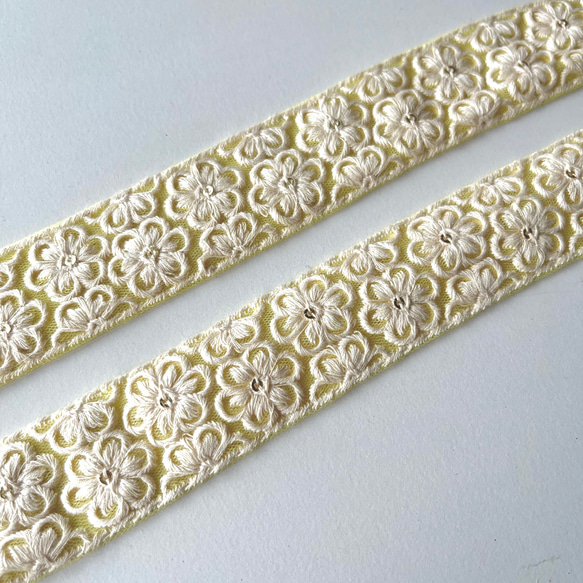 【50cm】インド刺繍リボン イエローxホワイト　ネット　GN433 2枚目の画像