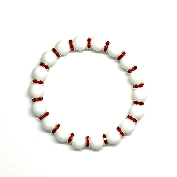 ホワイトオニキス ストーンブレス ブレスレット 8mm 天然石ブレス (レッド) /厄払い 人間関係 白 パワー 4枚目の画像