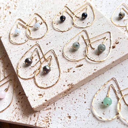 のんたん14kgf天然石Leafcarvingトリプレットピアス のんたん14kgf天然石Leafcarvingトリプレットピアス のんたん様専用