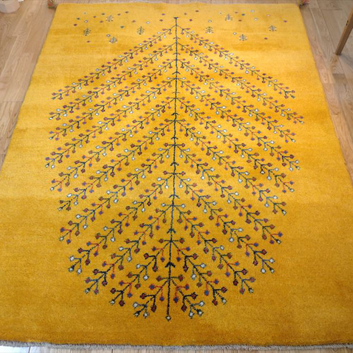 完売】ペルシャ ギャッベ リビング 194x146cm 黄金色 黄色 生命の木