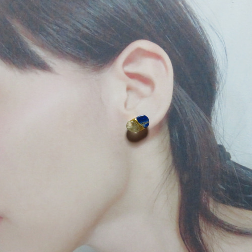 夜のワルツ＊ラピスラズリ×ルチルクォーツ×紫金石＊金継ぎピアス／L