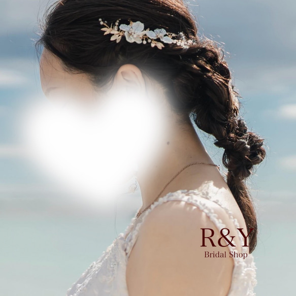 【H-36】 ヘッドドレス　ウェディング　小枝　ヘアアクセサリー　ブライダル　結婚式　卒業式の髪飾り 1枚目の画像