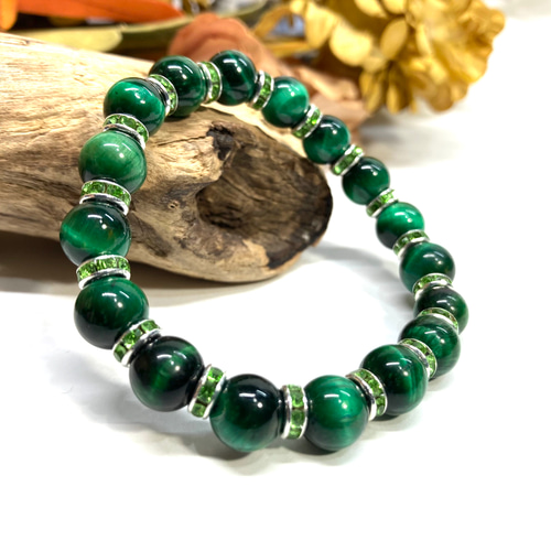 天然グリーンタイガーアイ（ウルフアイ）のブレスレット 天然グリーンタイガーアイ（ウルフアイ）のブレスレット