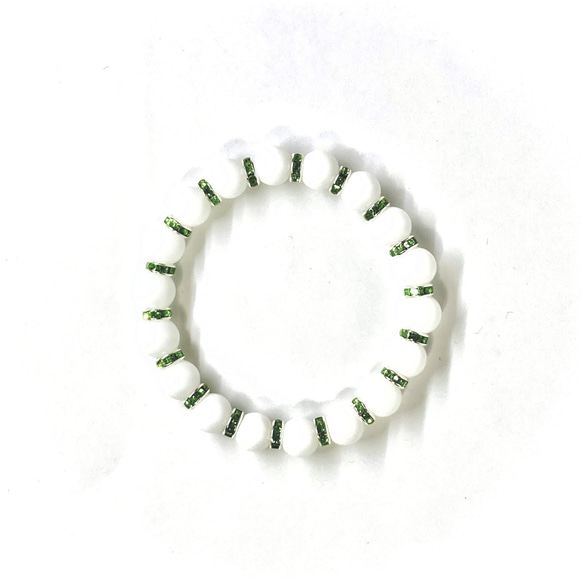 ホワイトオニキス ストーンブレス ブレスレット 8mm 天然石ブレス (グリーン) /厄払い 人間関係 白 パワー 4枚目の画像