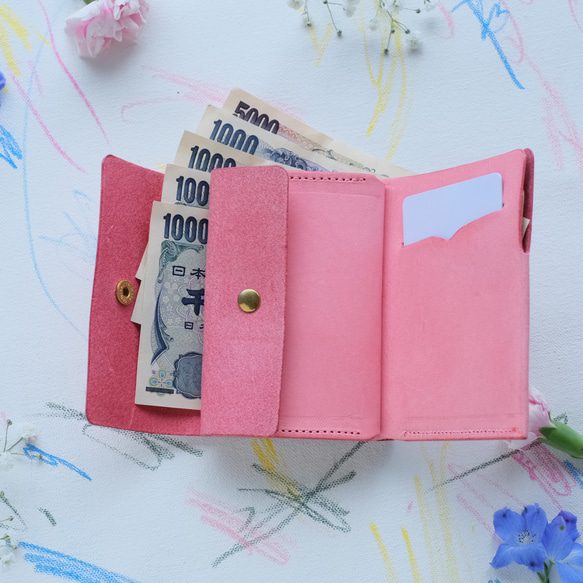 刺繍選べる　今いい財布　三つ折り　ミニ財布　スカイブルー　イエロー　ライトピンク 7枚目の画像