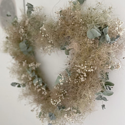 wreath " Coeur de fumée " ハートのリースかすみ草 ユーカリ グリーン スモークツリー ハート 2枚目の画像