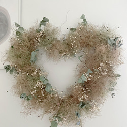 wreath " Coeur de fumée " ハートのリースかすみ草 ユーカリ グリーン スモークツリー ハート 1枚目の画像