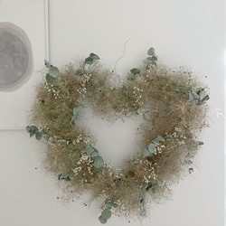 wreath " Coeur de fumée " ハートのリースかすみ草 ユーカリ グリーン スモークツリー ハート 3枚目の画像