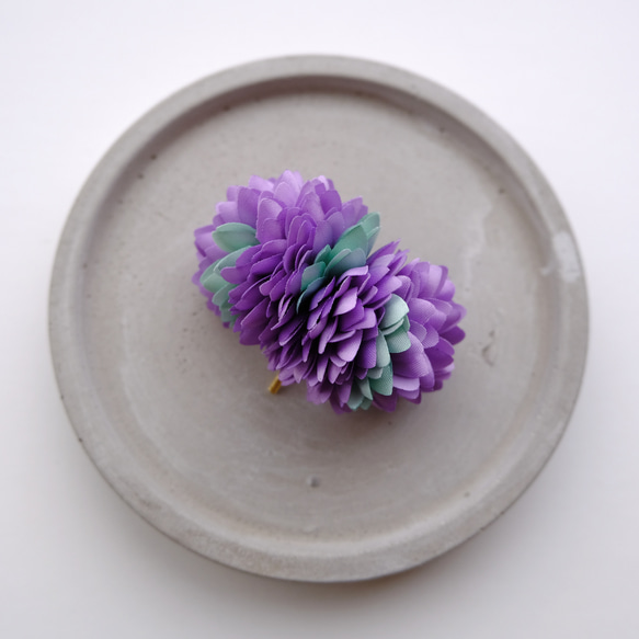 PF/染花のヘアカフス ポニーフック モーブ/ミントグリーン 布花 -飾る花- 3枚目の画像