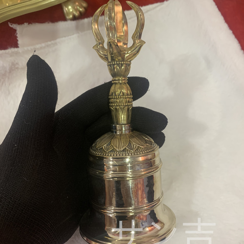 修縁堂チベット密教法器 宝珠鐘 チベタンベル 真鍮製 金剛鈴 仏教 25cm