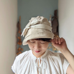 頭小さ目さんから大き目さんまで　軽くて優しいコットンリネン帽子（ベージュ×パールベージュ） 3枚目の画像