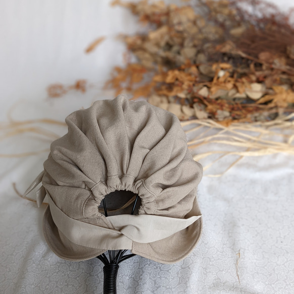 頭小さ目さんから大き目さんまで　軽くて優しいコットンリネン帽子（ベージュ×パールベージュ） 11枚目の画像