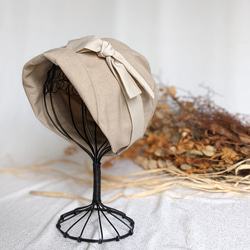 頭小さ目さんから大き目さんまで　軽くて優しいコットンリネン帽子（ベージュ×パールベージュ） 9枚目の画像