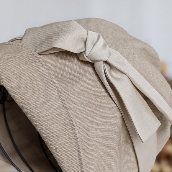 頭小さ目さんから大き目さんまで　軽くて優しいコットンリネン帽子（ベージュ×パールベージュ） 10枚目の画像