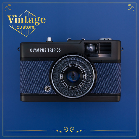 デニムブルー Olympus Trip 35 レトロフィルムカメラ 青 天然