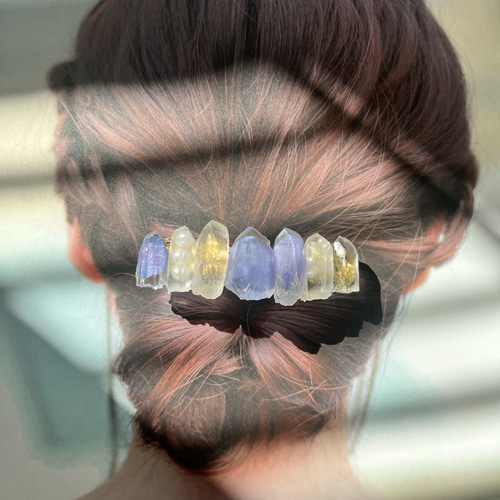 ブルーが大好きな方に♡大きめサイズ 紫陽花の鉱石レジンヘアバレッタ 