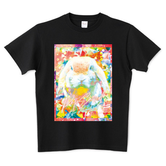 うさぎアート黒Tシャツ「Pop Eared」 3枚目の画像