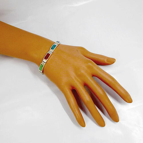 マルチカラーターコイズの・シルバー925製インレイ・ブレスレット