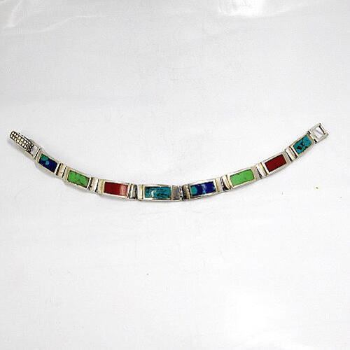 マルチカラーターコイズの・シルバー925製インレイ・ブレスレット