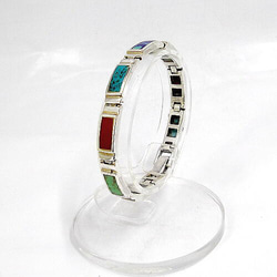 カラフルインレイの銀製アイテム マルチカラーターコイズの・シルバー925製インレイ・ブレスレット