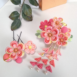 受注品》つまみ細工髪飾り #19-1 七五三花水〜あんずいろ〜(3歳用