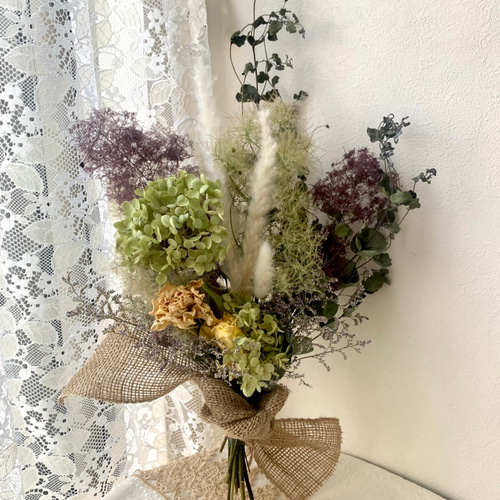 スモークツリーとテールリードのドライフラワーブーケ スワッグ サイズ