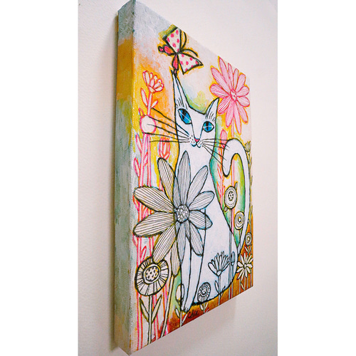 原画 北欧アート『猫と暖かなお庭』 おしゃれ モダンアート 現代 原画 北欧アート『猫と暖かなお庭』 おしゃれ モダンアート 現代